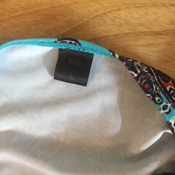 Turquoise Paisley Print Tankini Size L Asymmetric Ruched Side Top Bikini Bottom - Picture 7 of 8